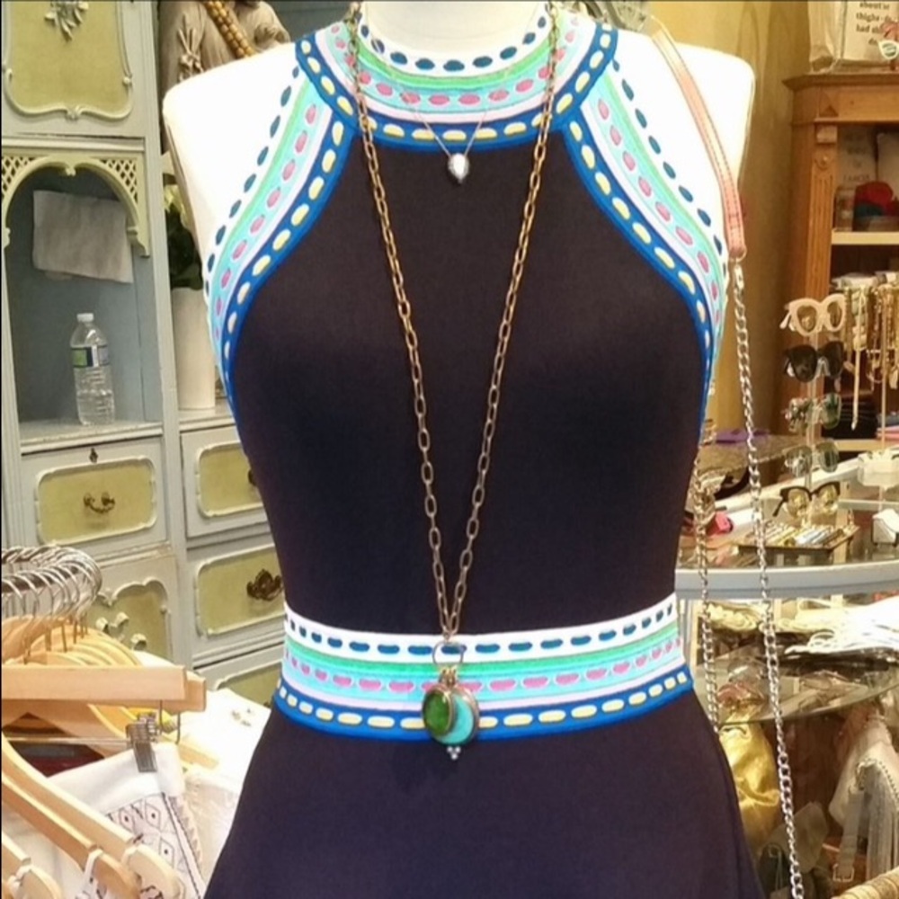 Milly Black and Blue Midi Dress